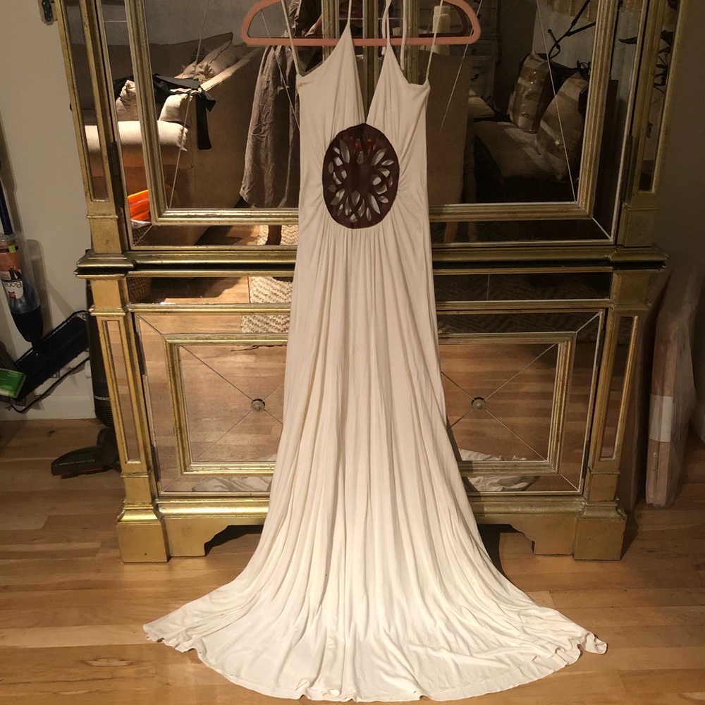 Ingwa;Melero White Maxi Solar Dress w Brown Cutout